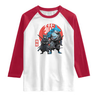 Samurai Cat Shark Raglan Shirt Retro Japanese Animal Warrior Art - Wonder Print Shop