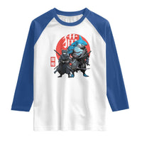 Samurai Cat Shark Raglan Shirt Retro Japanese Animal Warrior Art - Wonder Print Shop
