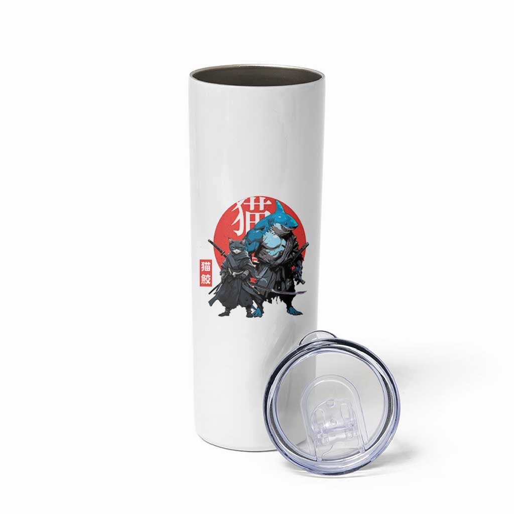 Samurai Cat Shark Skinny Tumbler Retro Japanese Animal Warrior Art