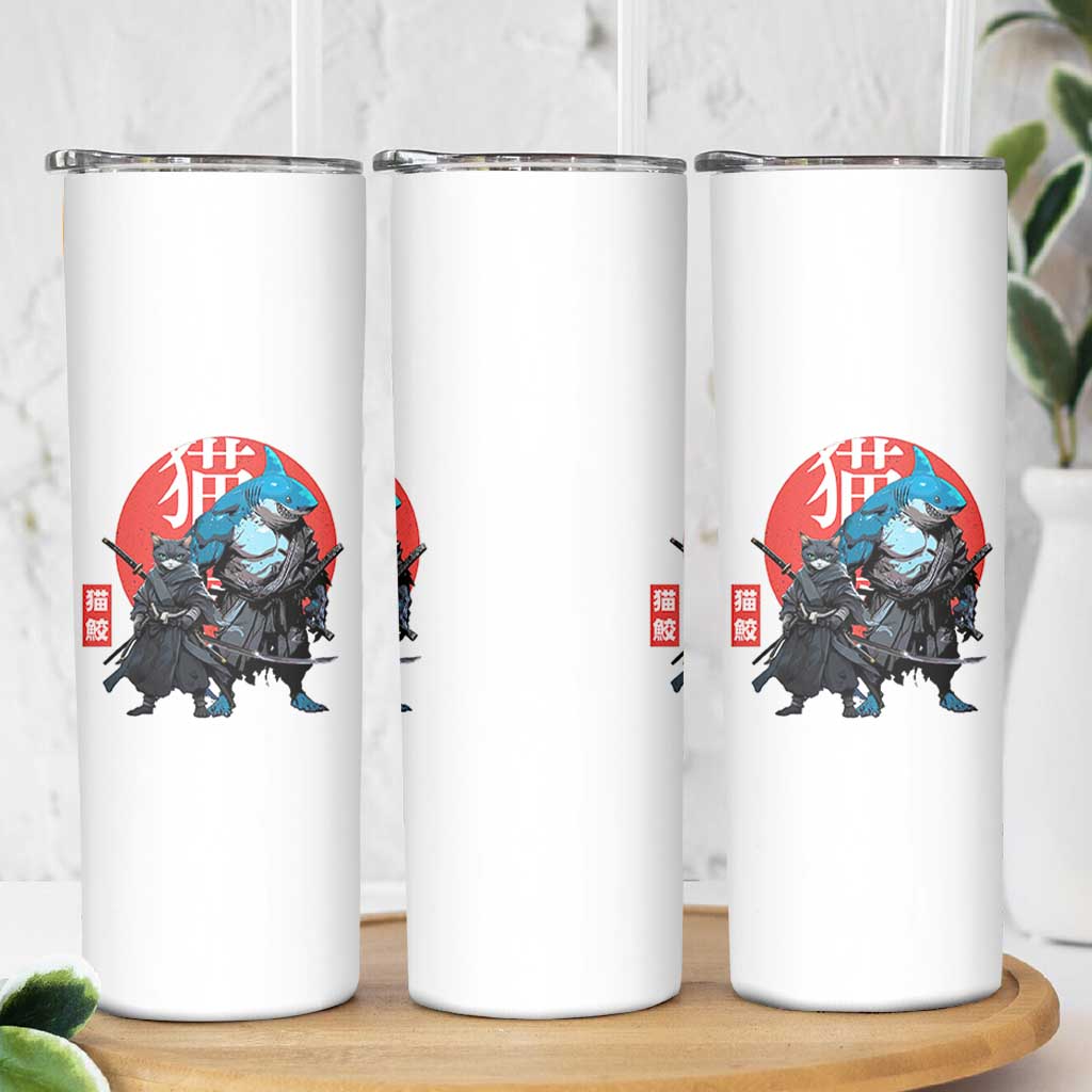 Samurai Cat Shark Skinny Tumbler Retro Japanese Animal Warrior Art