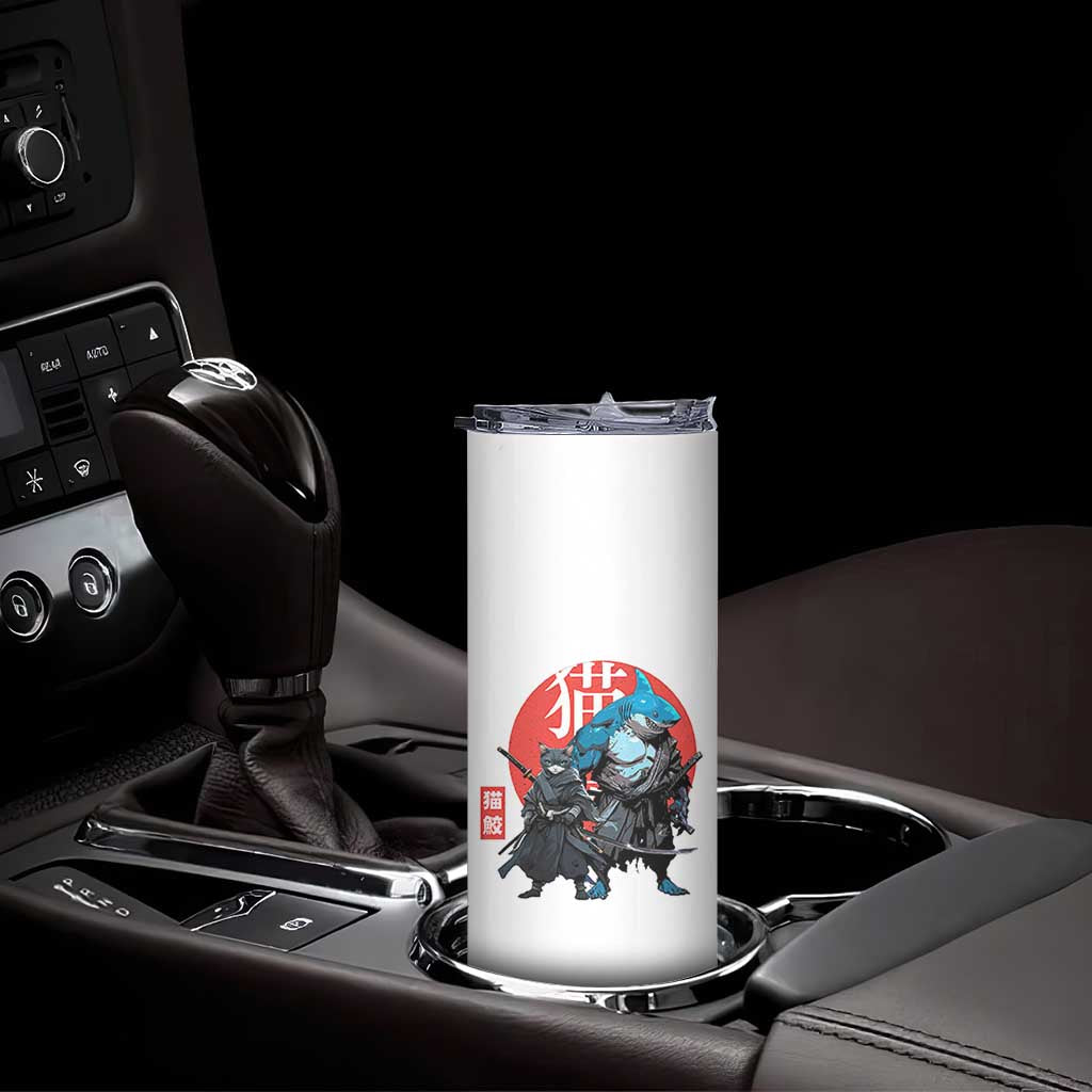 Samurai Cat Shark Skinny Tumbler Retro Japanese Animal Warrior Art