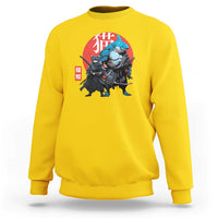 Samurai Cat Shark Sweatshirt Retro Japanese Animal Warrior Art - Wonder Print Shop
