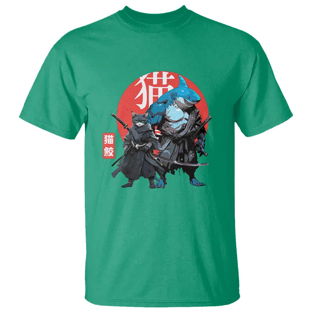 Samurai Cat Shark T Shirt Retro Japanese Animal Warrior Art - Wonder Print Shop