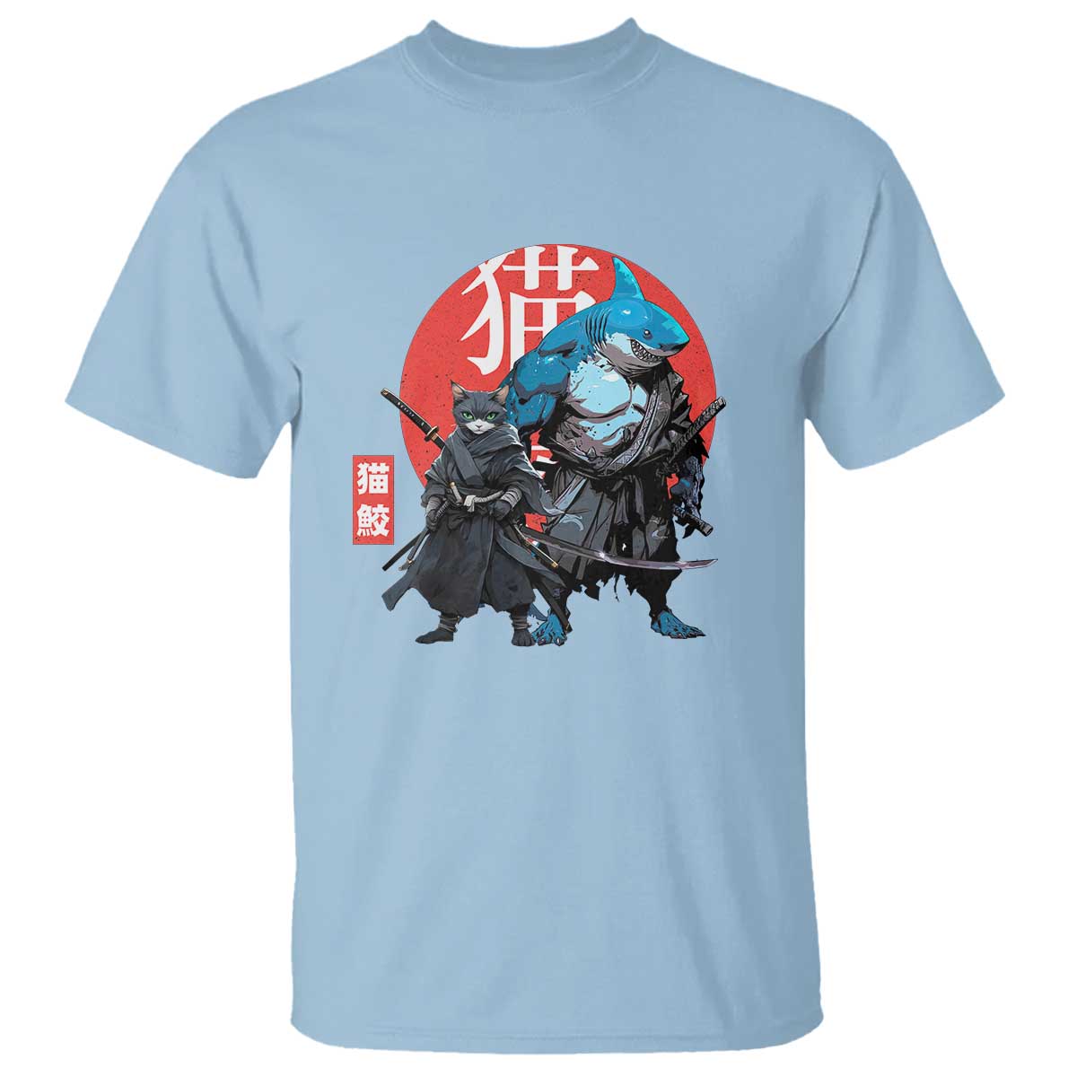 Samurai Cat Shark T Shirt Retro Japanese Animal Warrior Art - Wonder Print Shop