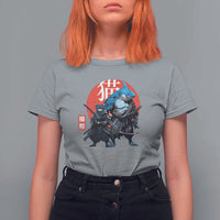 Samurai Cat Shark T Shirt For Women Retro Japanese Animal Warrior Art - Wonder Print Shop