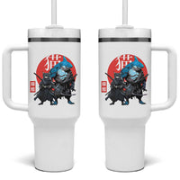 Samurai Cat Shark Tumbler With Handle Retro Japanese Animal Warrior Art