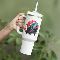 Samurai Cat Shark Tumbler With Handle Retro Japanese Animal Warrior Art
