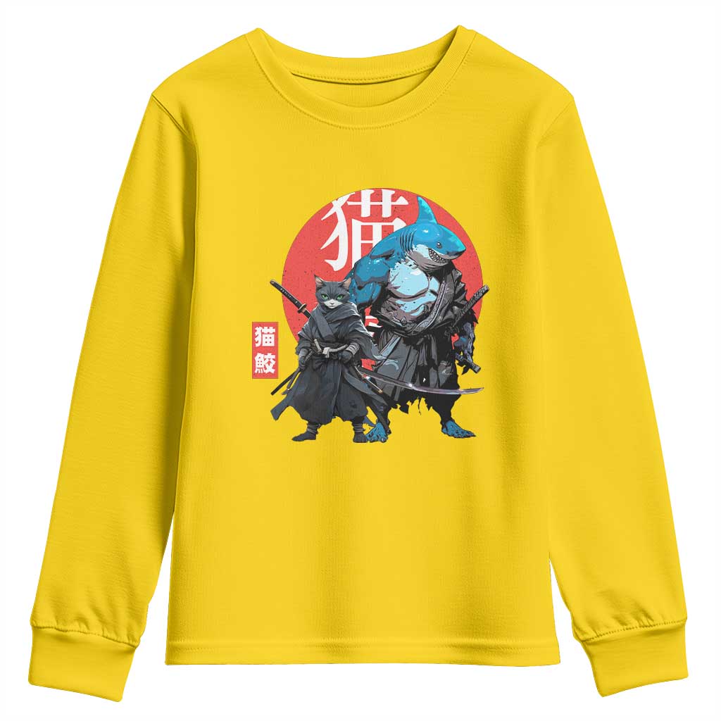 Samurai Cat Shark Youth Sweatshirt Retro Japanese Animal Warrior Art - Wonder Print Shop