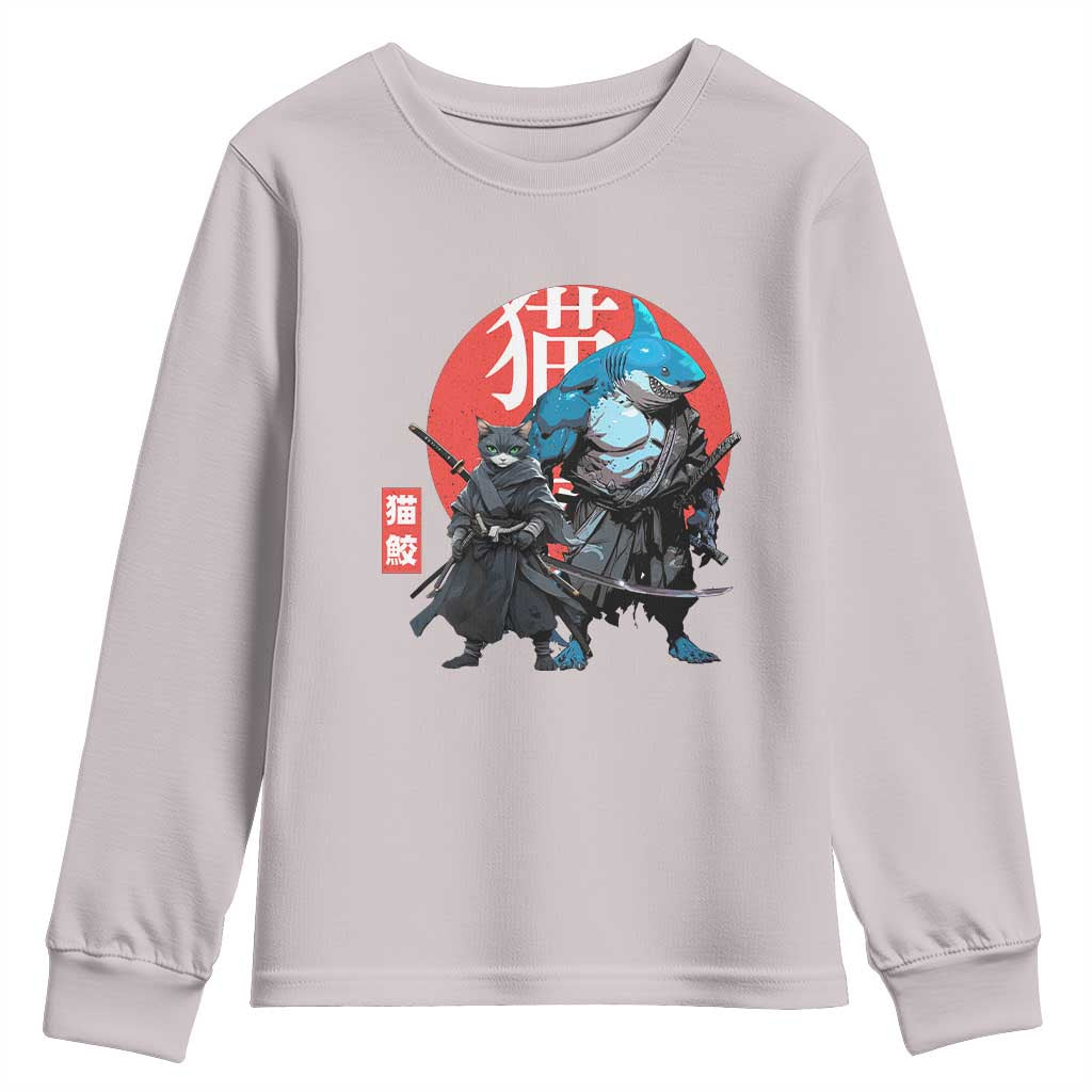 Samurai Cat Shark Youth Sweatshirt Retro Japanese Animal Warrior Art - Wonder Print Shop