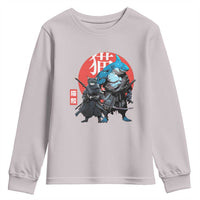 Samurai Cat Shark Youth Sweatshirt Retro Japanese Animal Warrior Art - Wonder Print Shop