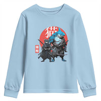 Samurai Cat Shark Youth Sweatshirt Retro Japanese Animal Warrior Art - Wonder Print Shop