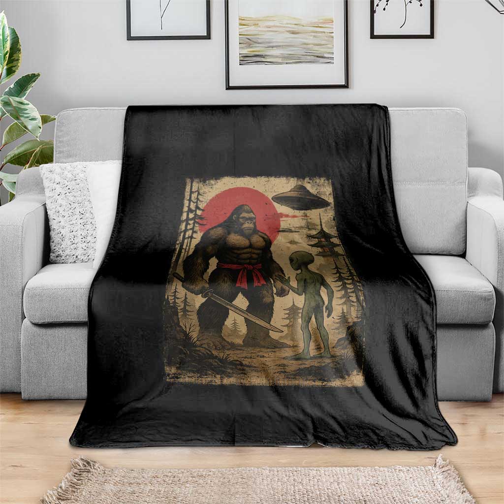 Samurai Bigfoot Japanese UFO Throw Blanket Sasquatch Ailen Ukiyo-e - Wonder Print Shop
