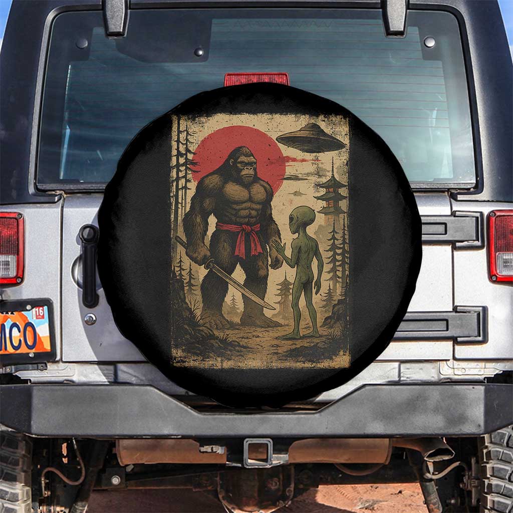 Samurai Bigfoot Japanese UFO Spare Tire Cover Sasquatch Ailen Ukiyo-e - Wonder Print Shop