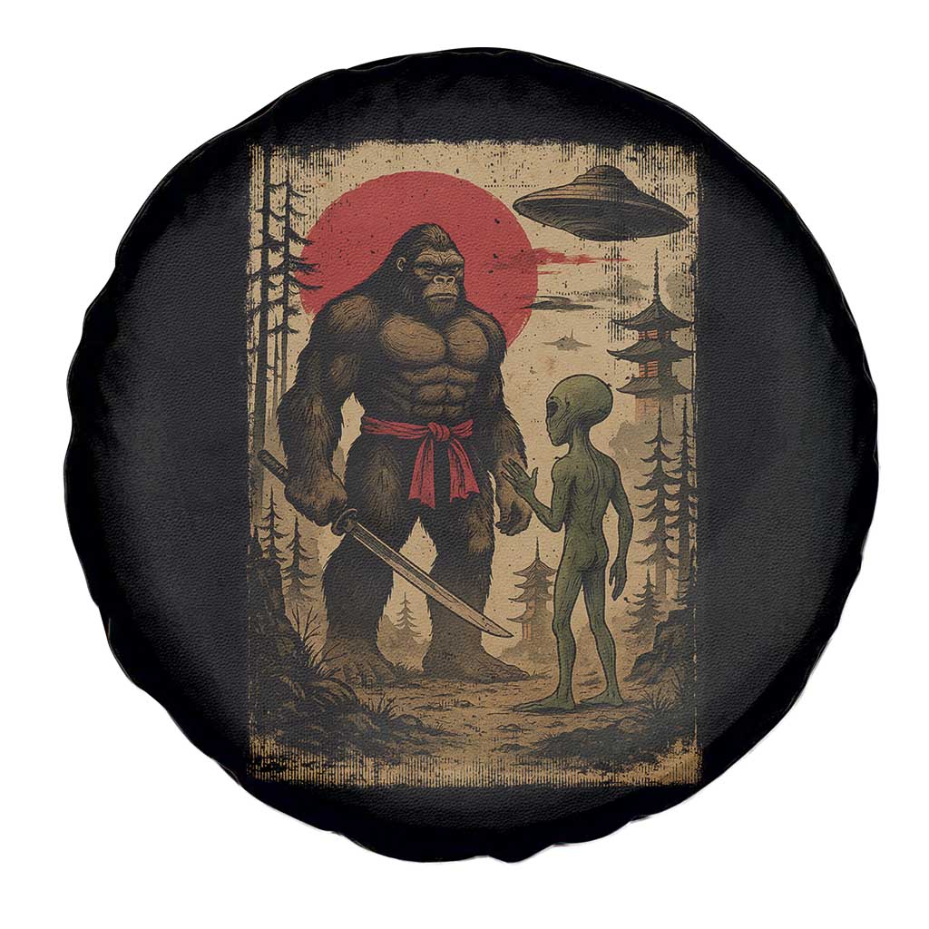 Samurai Bigfoot Japanese UFO Spare Tire Cover Sasquatch Ailen Ukiyo-e - Wonder Print Shop