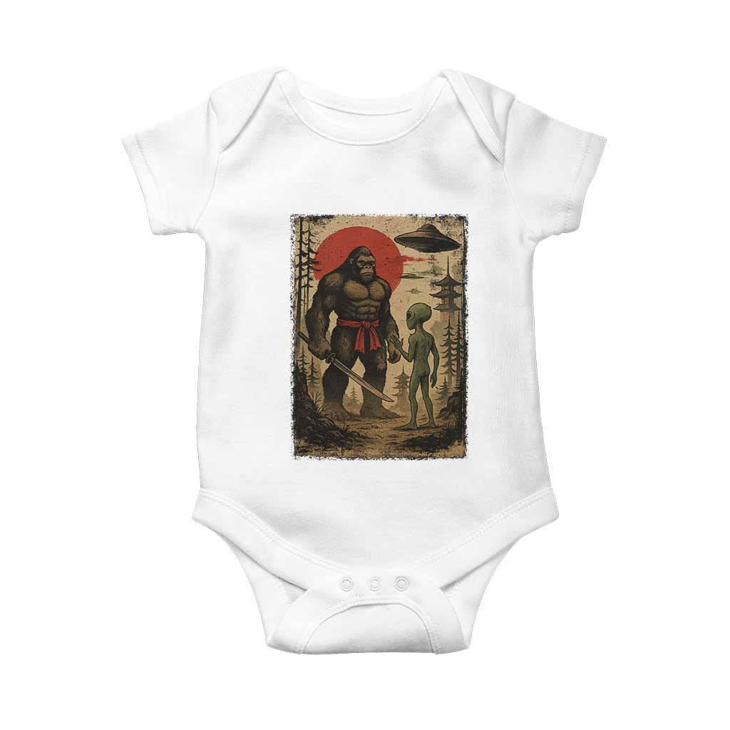 Samurai Bigfoot Japanese UFO Baby Onesie Sasquatch Ailen Ukiyo-e - Wonder Print Shop