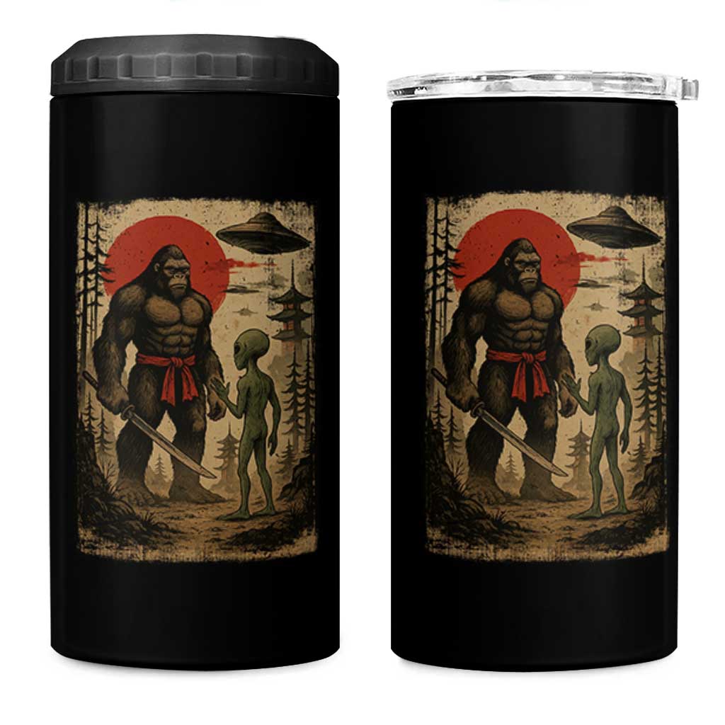 Samurai Bigfoot Japanese UFO 4 in 1 Can Cooler Tumbler Sasquatch Ailen Ukiyo-e - Wonder Print Shop