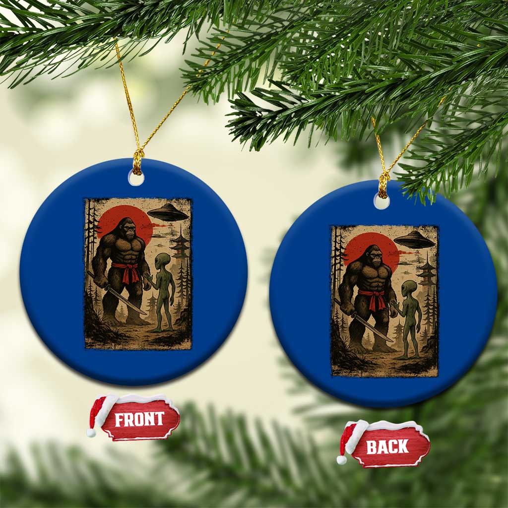 Samurai Bigfoot Japanese UFO Ceramic Ornament Sasquatch Ailen Ukiyo-e - Wonder Print Shop
