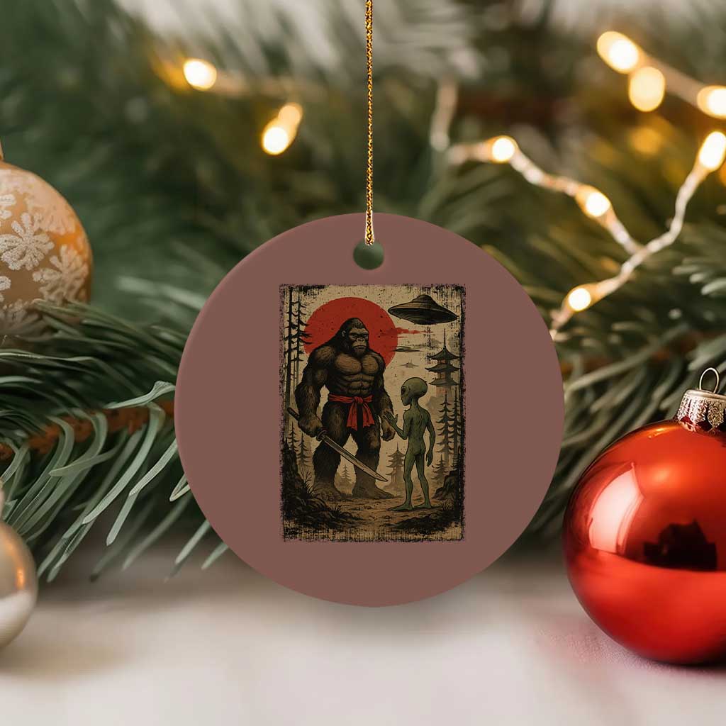 Samurai Bigfoot Japanese UFO Ceramic Ornament Sasquatch Ailen Ukiyo-e - Wonder Print Shop