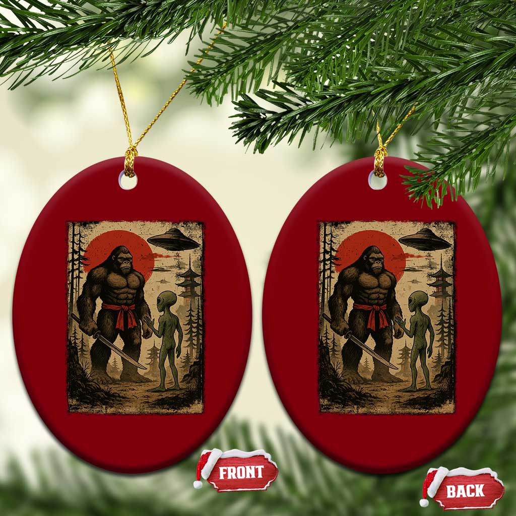 Samurai Bigfoot Japanese UFO Ceramic Ornament Sasquatch Ailen Ukiyo-e - Wonder Print Shop