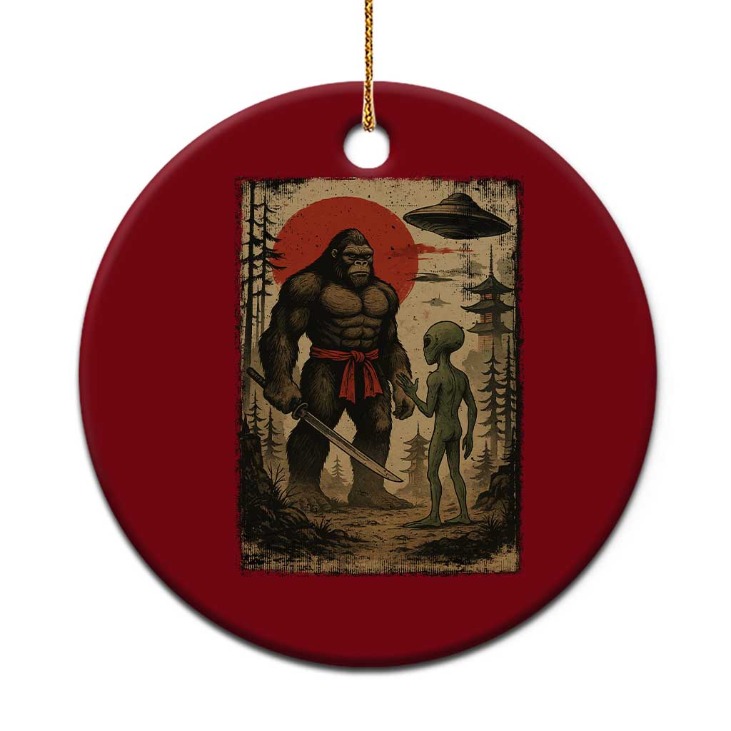 Samurai Bigfoot Japanese UFO Ceramic Ornament Sasquatch Ailen Ukiyo-e - Wonder Print Shop