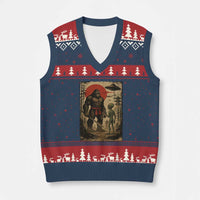 Samurai Bigfoot Japanese UFO V-Neck Knit Sweater Vest Sasquatch Ailen Ukiyo-e - Wonder Print Shop