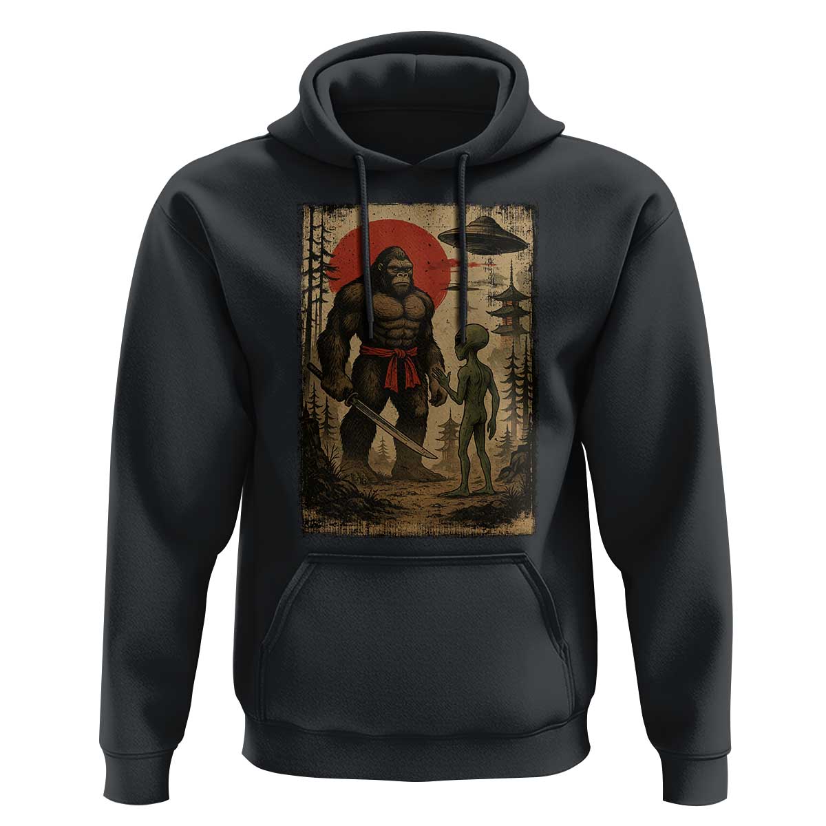 Samurai Bigfoot Japanese UFO Hoodie Sasquatch Ailen Ukiyo-e - Wonder Print Shop