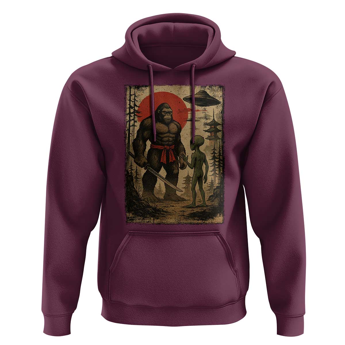 Samurai Bigfoot Japanese UFO Hoodie Sasquatch Ailen Ukiyo-e - Wonder Print Shop