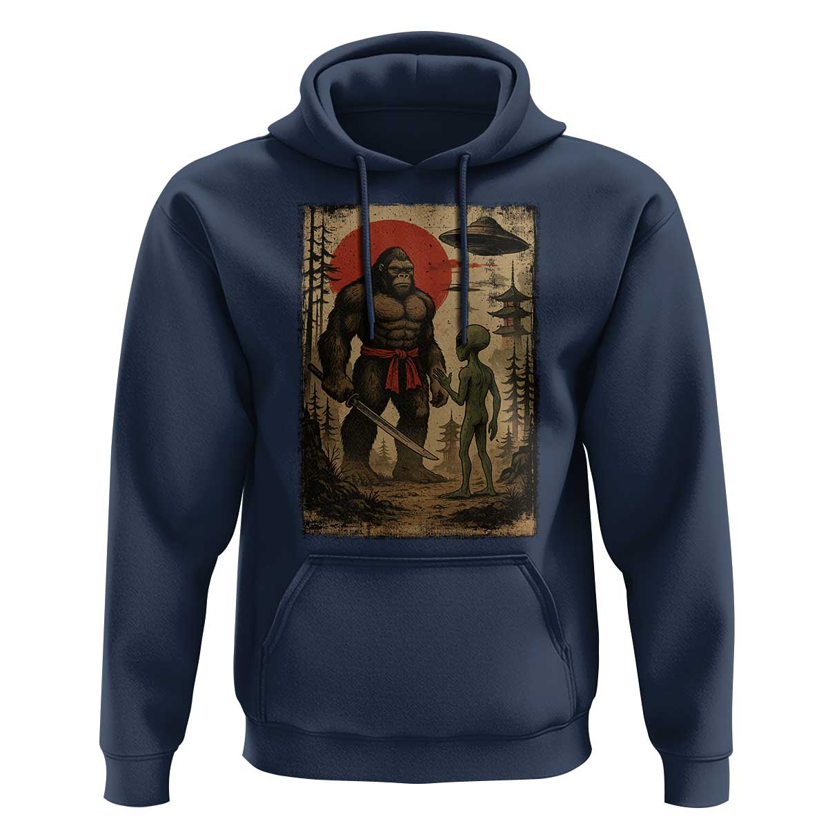Samurai Bigfoot Japanese UFO Hoodie Sasquatch Ailen Ukiyo-e - Wonder Print Shop