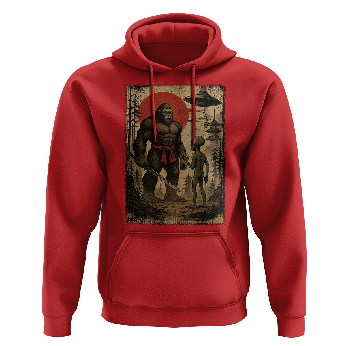 Samurai Bigfoot Japanese UFO Hoodie Sasquatch Ailen Ukiyo-e - Wonder Print Shop