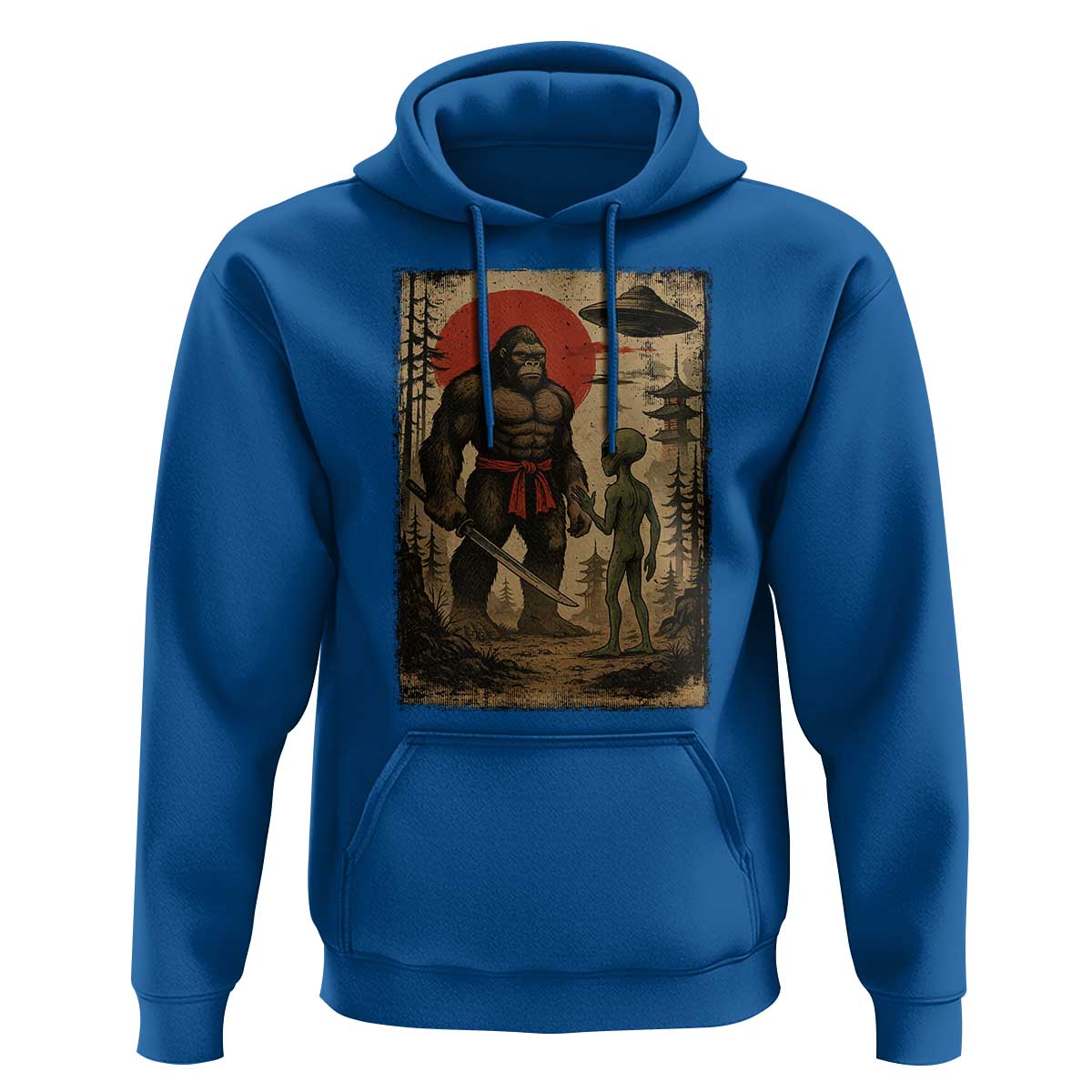 Samurai Bigfoot Japanese UFO Hoodie Sasquatch Ailen Ukiyo-e - Wonder Print Shop