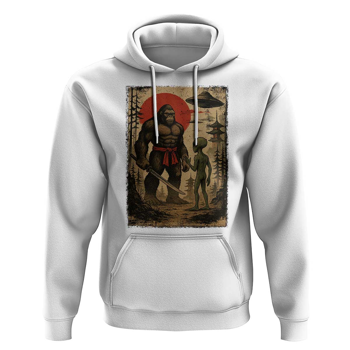Samurai Bigfoot Japanese UFO Hoodie Sasquatch Ailen Ukiyo-e - Wonder Print Shop