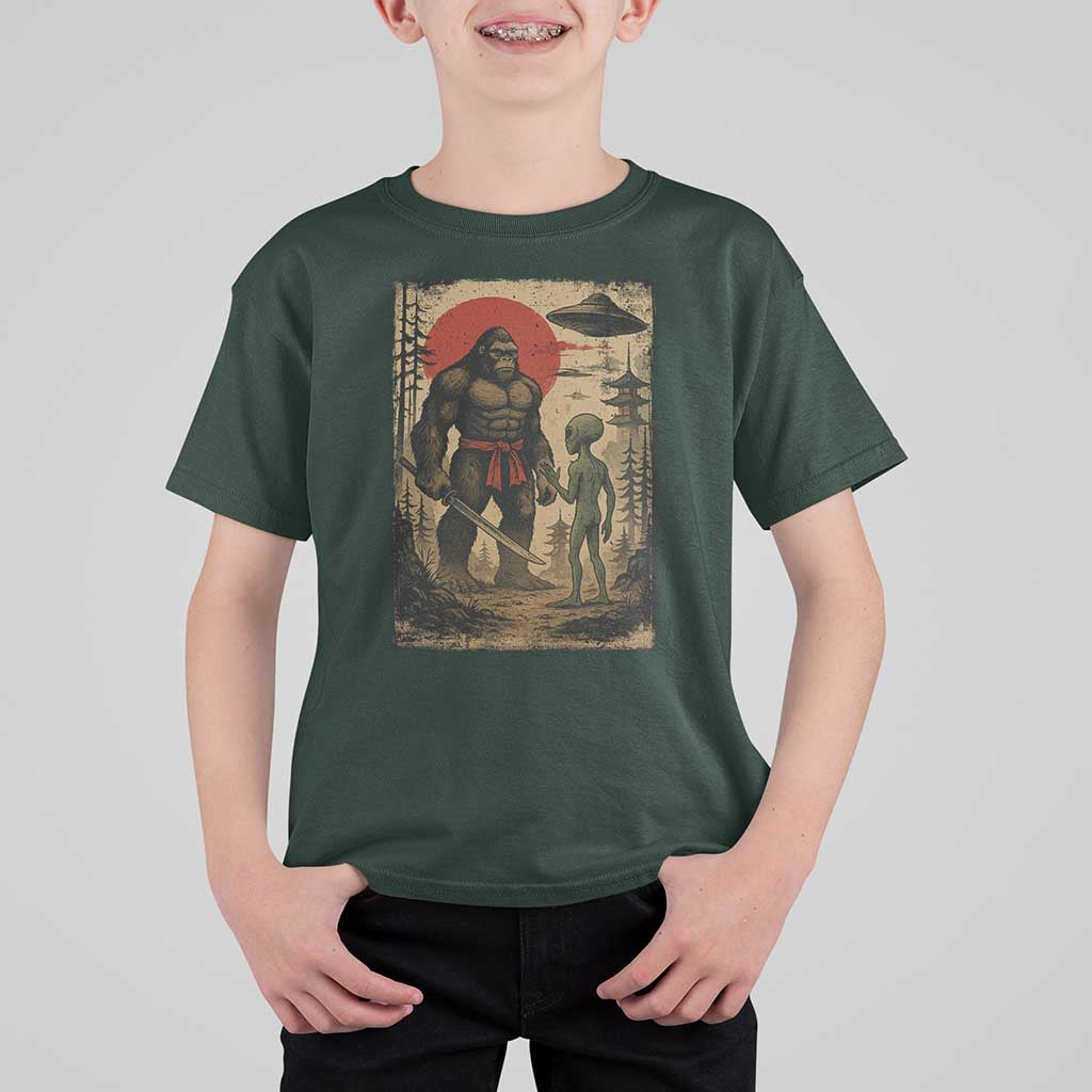 Samurai Bigfoot Japanese UFO T Shirt For Kid Sasquatch Ailen Ukiyo-e - Wonder Print Shop