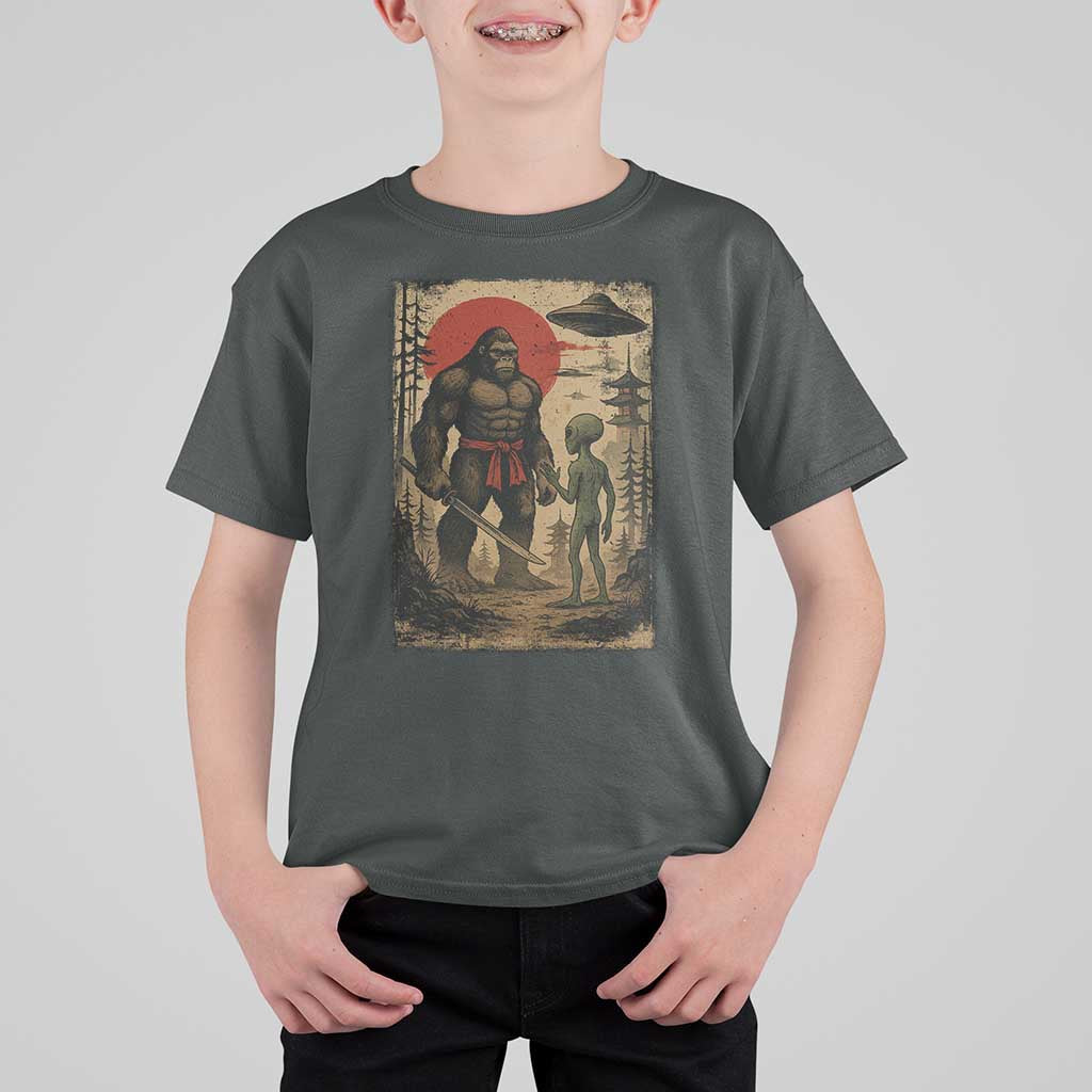 Samurai Bigfoot Japanese UFO T Shirt For Kid Sasquatch Ailen Ukiyo-e - Wonder Print Shop