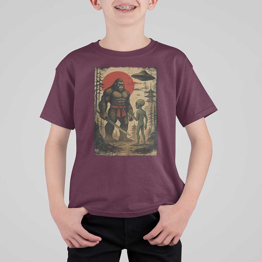 Samurai Bigfoot Japanese UFO T Shirt For Kid Sasquatch Ailen Ukiyo-e - Wonder Print Shop