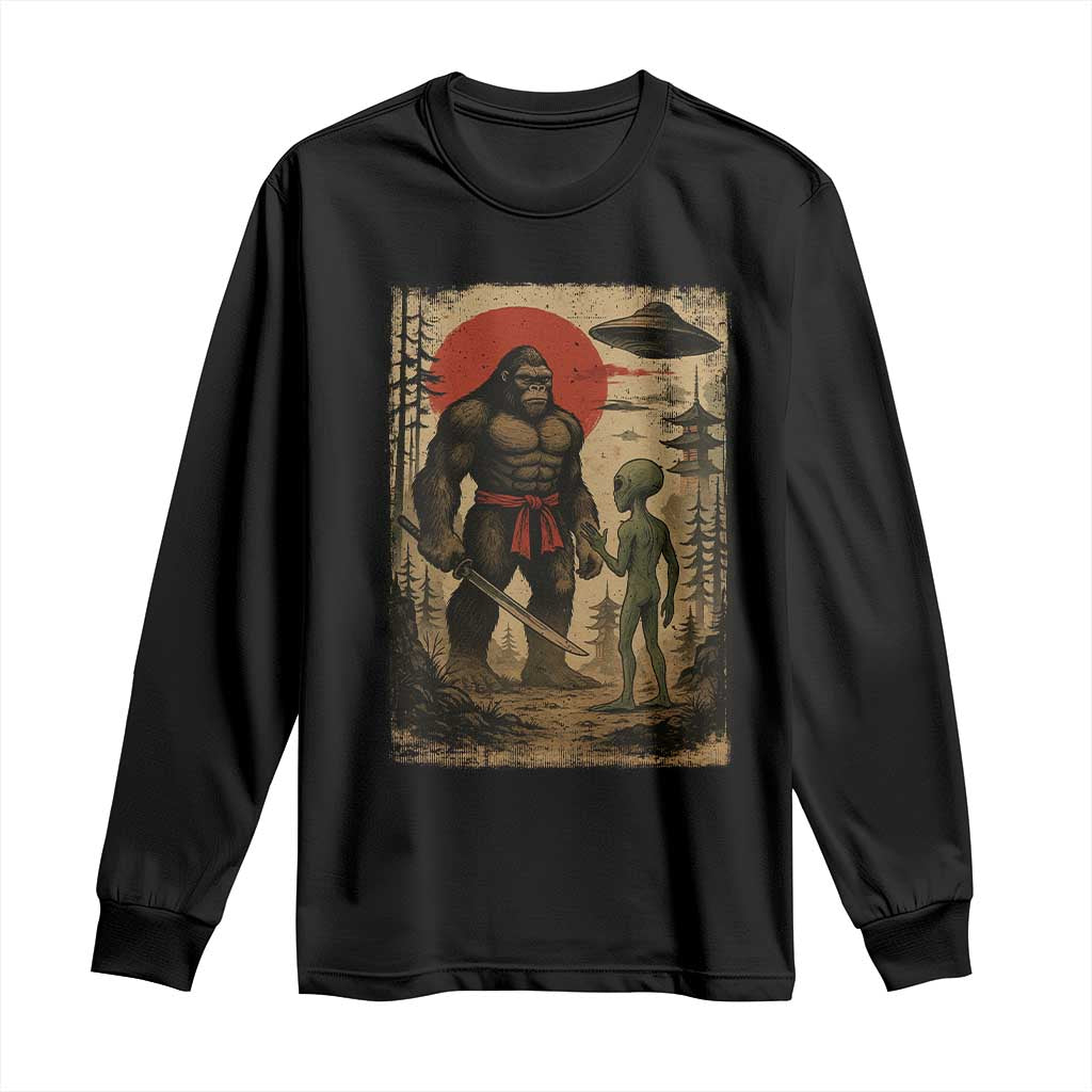 Samurai Bigfoot Japanese UFO Long Sleeve Shirt Sasquatch Ailen Ukiyo-e - Wonder Print Shop