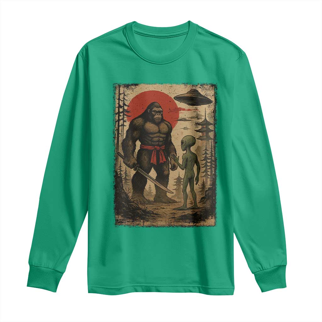 Samurai Bigfoot Japanese UFO Long Sleeve Shirt Sasquatch Ailen Ukiyo-e - Wonder Print Shop