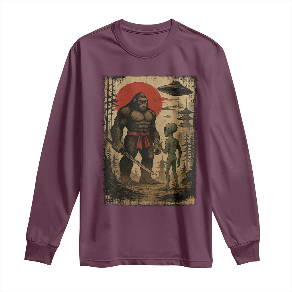 Samurai Bigfoot Japanese UFO Long Sleeve Shirt Sasquatch Ailen Ukiyo-e - Wonder Print Shop