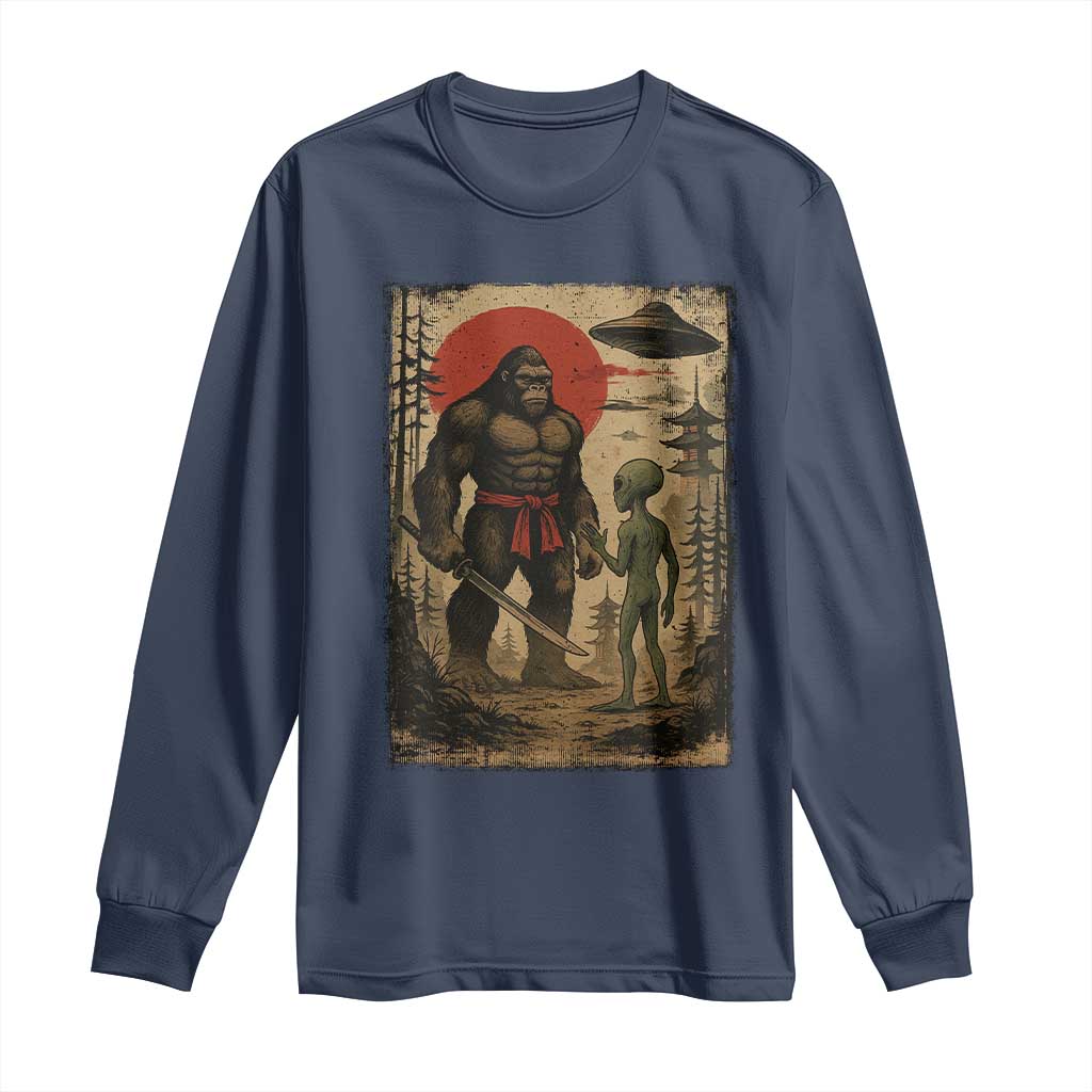 Samurai Bigfoot Japanese UFO Long Sleeve Shirt Sasquatch Ailen Ukiyo-e - Wonder Print Shop