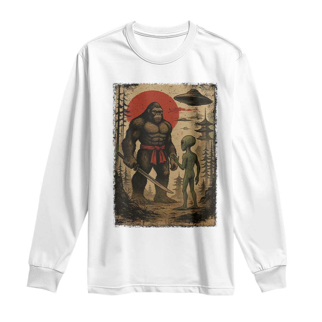 Samurai Bigfoot Japanese UFO Long Sleeve Shirt Sasquatch Ailen Ukiyo-e - Wonder Print Shop