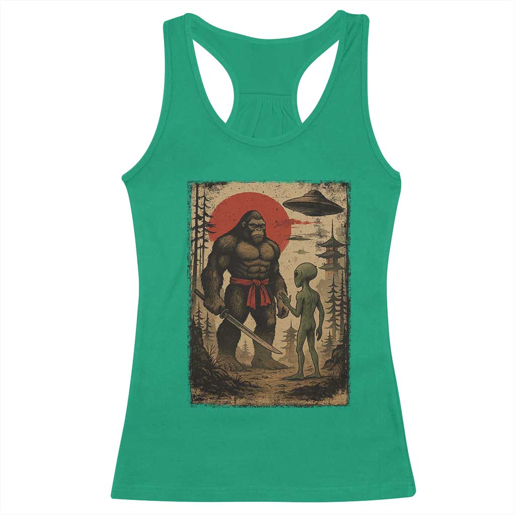 Samurai Bigfoot Japanese UFO Racerback Tank Top Sasquatch Ailen Ukiyo-e - Wonder Print Shop