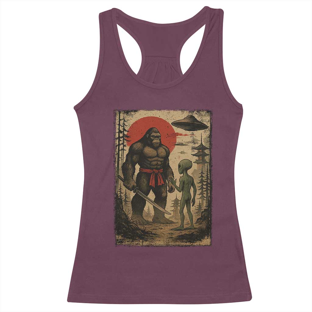 Samurai Bigfoot Japanese UFO Racerback Tank Top Sasquatch Ailen Ukiyo-e - Wonder Print Shop