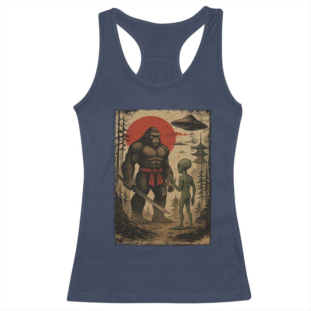 Samurai Bigfoot Japanese UFO Racerback Tank Top Sasquatch Ailen Ukiyo-e - Wonder Print Shop