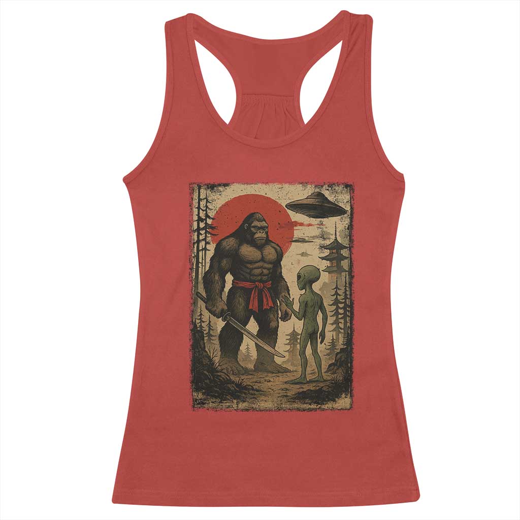 Samurai Bigfoot Japanese UFO Racerback Tank Top Sasquatch Ailen Ukiyo-e - Wonder Print Shop