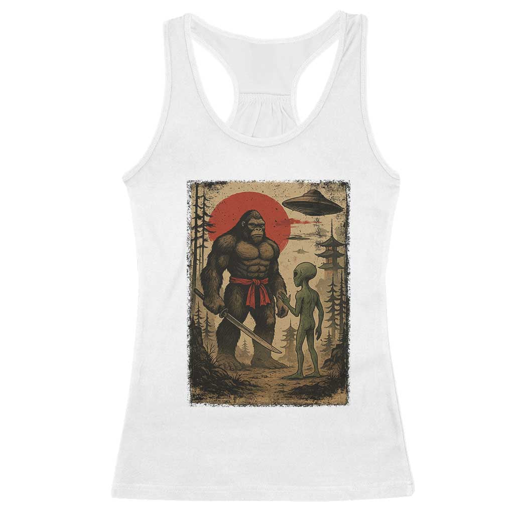 Samurai Bigfoot Japanese UFO Racerback Tank Top Sasquatch Ailen Ukiyo-e - Wonder Print Shop