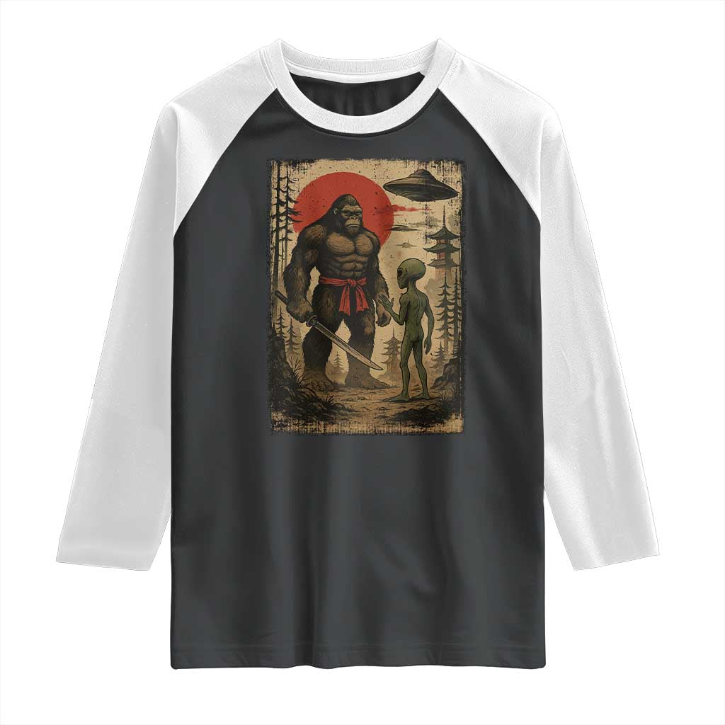 Samurai Bigfoot Japanese UFO Raglan Shirt Sasquatch Ailen Ukiyo-e - Wonder Print Shop