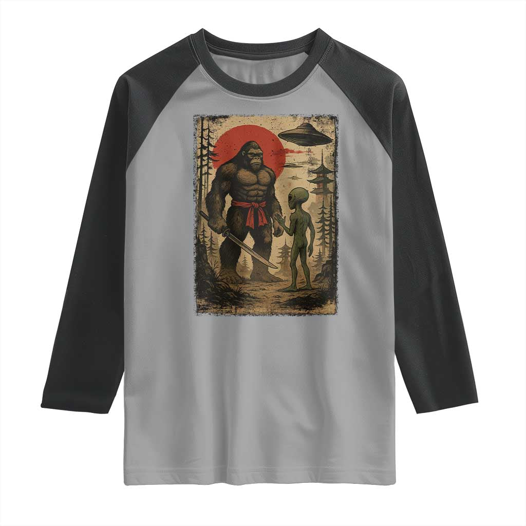 Samurai Bigfoot Japanese UFO Raglan Shirt Sasquatch Ailen Ukiyo-e - Wonder Print Shop