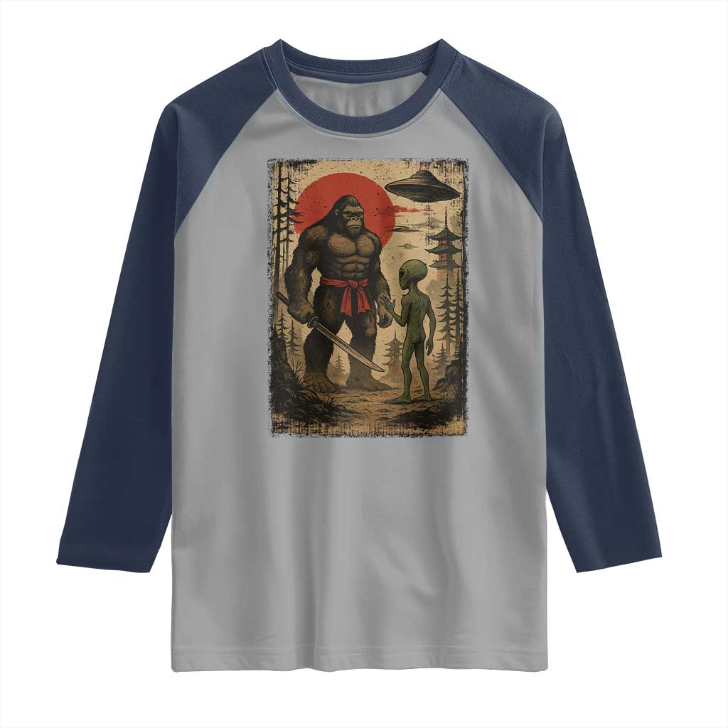 Samurai Bigfoot Japanese UFO Raglan Shirt Sasquatch Ailen Ukiyo-e - Wonder Print Shop