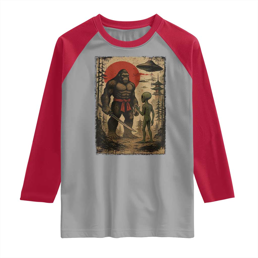 Samurai Bigfoot Japanese UFO Raglan Shirt Sasquatch Ailen Ukiyo-e - Wonder Print Shop