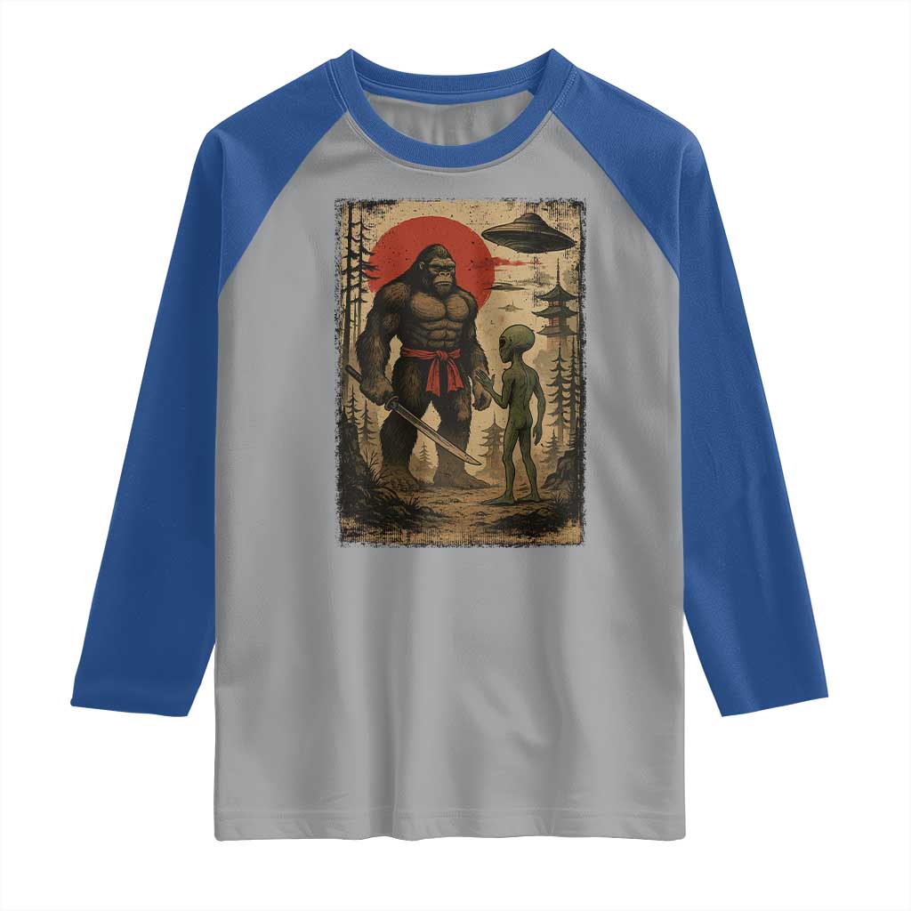 Samurai Bigfoot Japanese UFO Raglan Shirt Sasquatch Ailen Ukiyo-e - Wonder Print Shop