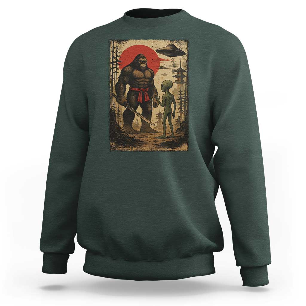 Samurai Bigfoot Japanese UFO Sweatshirt Sasquatch Ailen Ukiyo-e - Wonder Print Shop